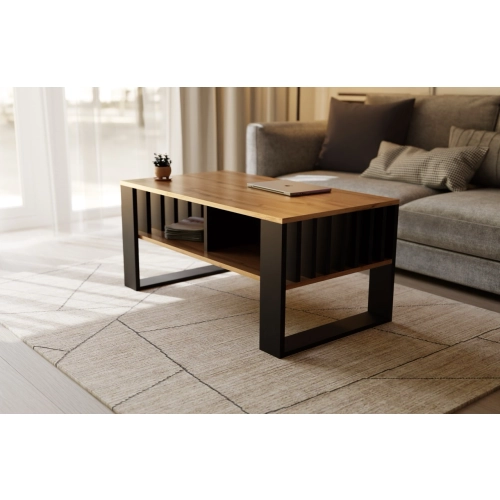 Stolik kawowy ST14 DC z lamelami Ława Dąb Wotan Odwieczny/Czarny z półką loft